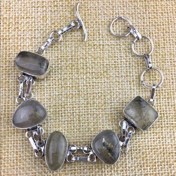 New Rutile Quartz Crystal Stone Silver Overlay Bracelet 6 1/4 6 3/4 7 1/4 - Picture 3 of 8